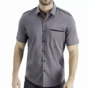 Alfani Men’s Gray Contrast Piping Button Up Shirt Size S